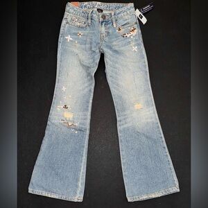 Gap Kids girls light wash embroidered distressed bootcut jeans denim pants 6 7
